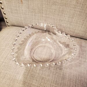 Heart shaped candy dish, Imperial glass, Candlewick design, vintage